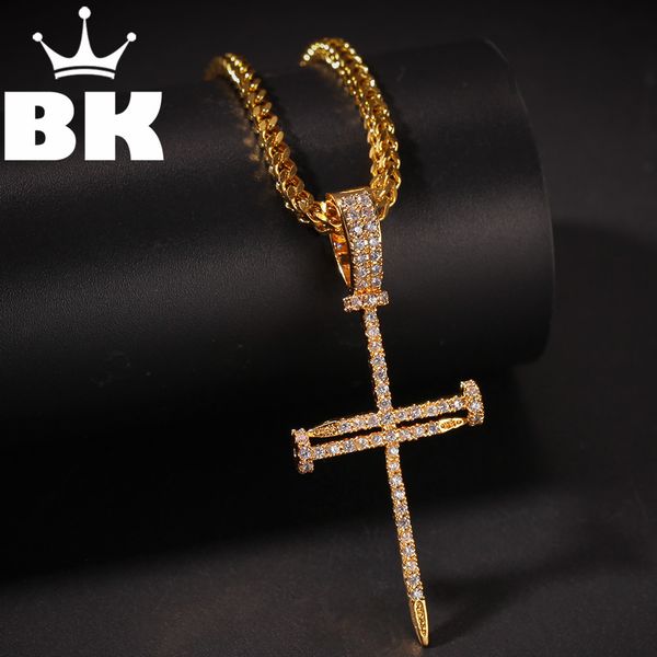 

hip hop the nail cross pendant necklace micro pave cz stones men's jewelry christmas gift with cuban chain 201013, Silver