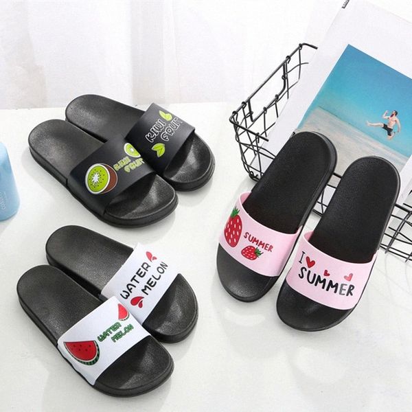 

women's indoor flat slippers ladies fruit print flip flops summer woman casual comfortable home shoes 36-40 open toe 2020 #rr73, Black