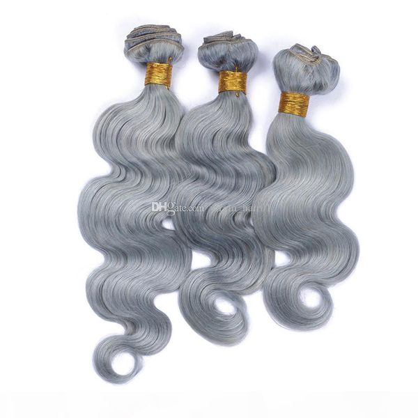 

peruvian grey hair weave 3 bundles with 13x4 lace frontal closure silver grey virgin hair extensions with closure pure gray body wave wavy, Black;brown