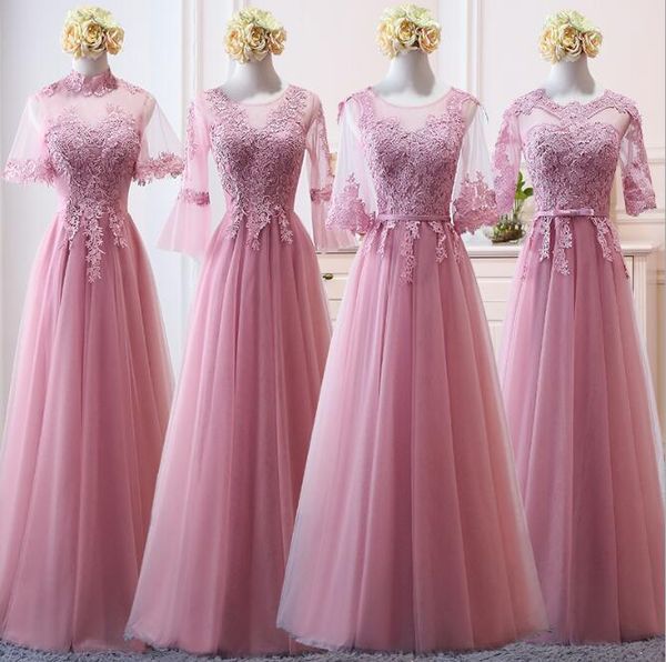 

Lace up Pink bean sand Net yarn Long Bridesmaid Dresses new spring wholesale wedding party prom bridal dress China