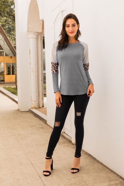

women striped long sleeve leopard color block blouse shirts new, White