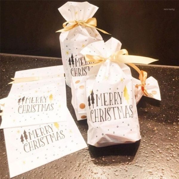 

gift wrap christmas candy bag 50pcs white golden tree merry bags xmas 1007#301