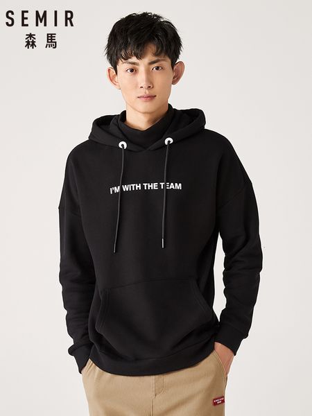 

semir men loose hooded sweatershirt man 2019 winter new print plus velvet hoodies casual shirt cotton clothing