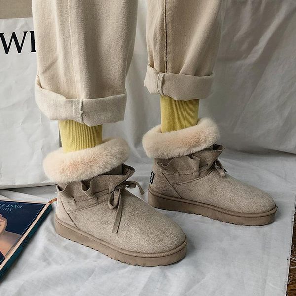 

2020 new women snow boots women winter ladies warm fur suede flat woman fashion thicken ankle boot female casual shoes plus size, Black