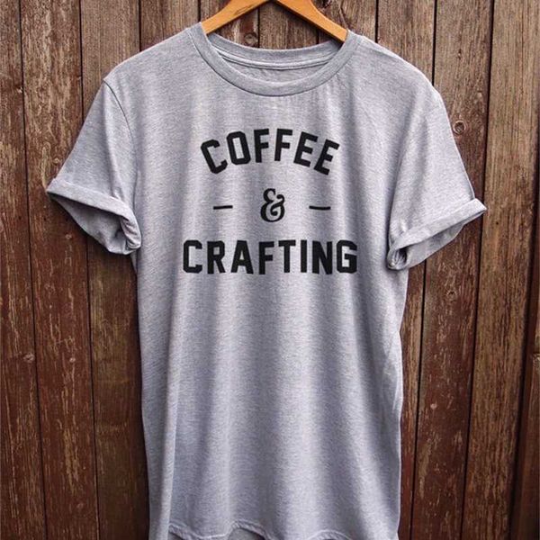

slogan t-shirt, coffee & crafting, funny women's t shirt, craft lover's gift, gift for her more size and colors-b107, White