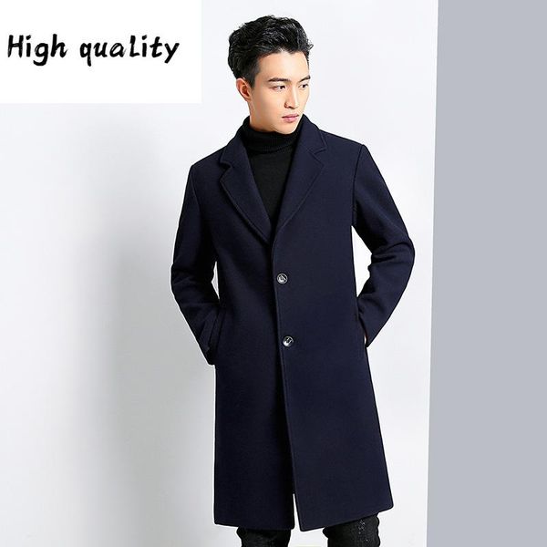 

male coat long over-the-knee han edition qiu dong thickening business wool woolen cloth jacket men woolen cloth coat, Black