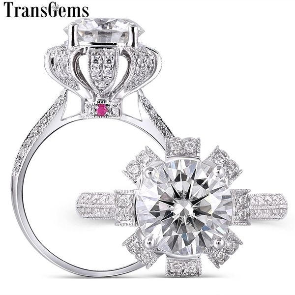 

transgems 14k white gold main 2 ct 8mm f color engagement wedding ring solitare with accents dailywear ring y200620, Slivery;golden
