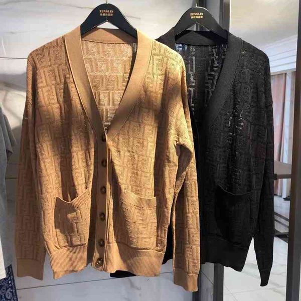 

2022 factory wholesale new early autumn single breasted loose knit cardigan for men and women v-neck letter long sleeve jacket, White;black