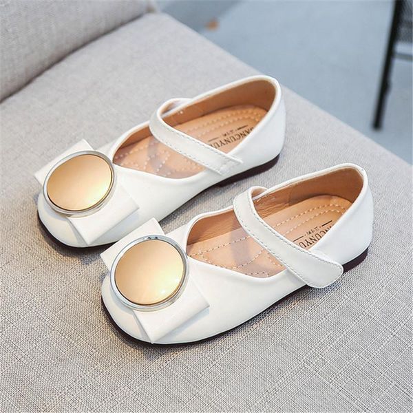 

flat shoes mxhy high grade kids girls wedding dress children princess bowknot leather for casual round buckle, Black;grey