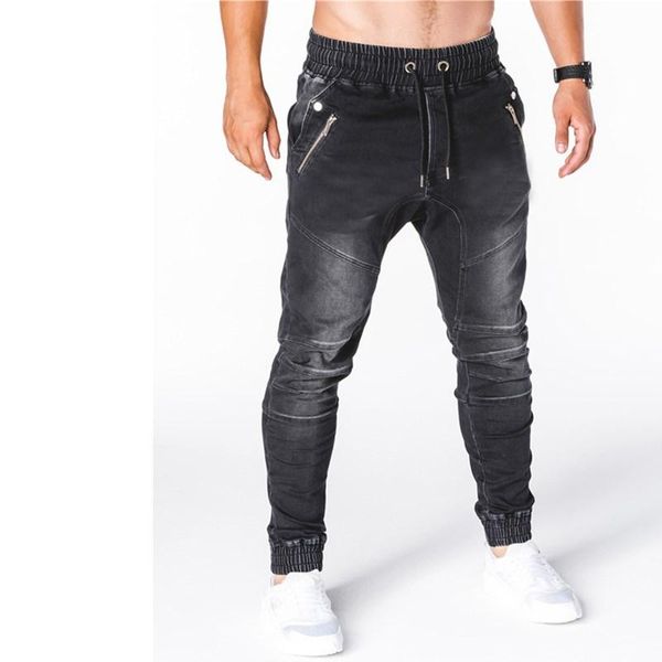 

mens slim fit jeans fashion black streetwear skinny jeans jogging slim casual denim mens multi-pocket zipper design work cargo p, Blue