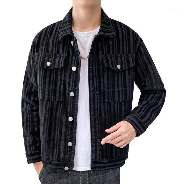 

2021 spring autumn new men's corduroy striped jacket fashion casual vintage jacket and coats male brand clothes black grey,9611, Black;brown