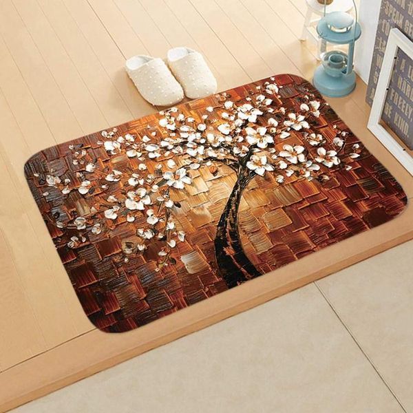 

floral print floor mat carpet flannel non-slip absorbent kitchen bedroom bathroom rug doormat 16 x 24 inch1