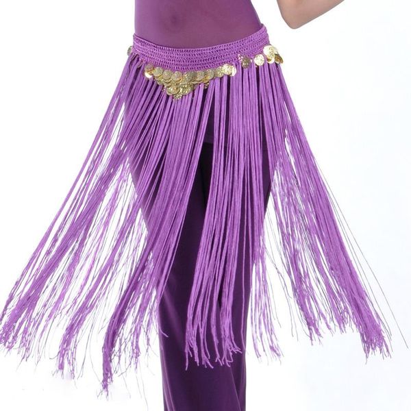 

stage wear long tassel belly dancing hip scarf with coins dance belt, Black;red