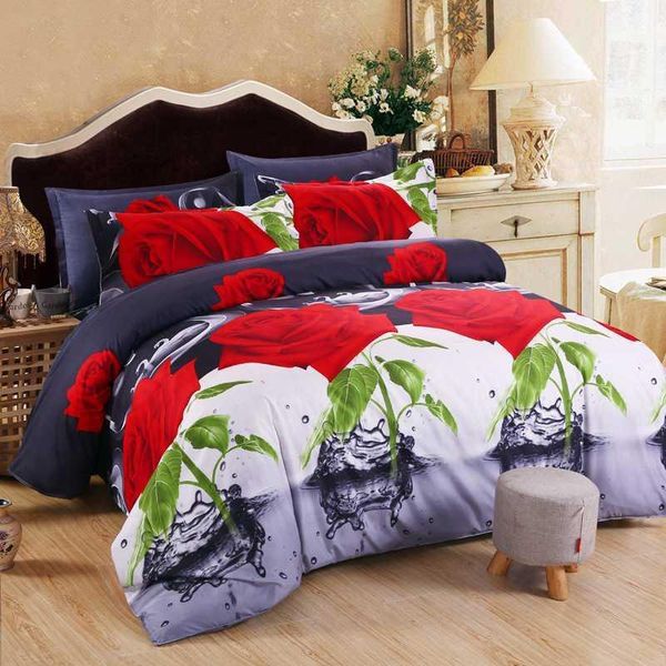 

bedding sets home textiles 3d red rose set cotton bed linen 4pcs of duvet cover sheet pillowcase bedclothes twin  king size1