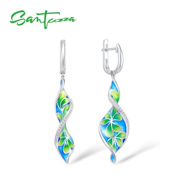 

santuzza silver earrings for women pure 925 sterling silver long colorful flower drop earrings fine jewelry handmade enamel cx200707