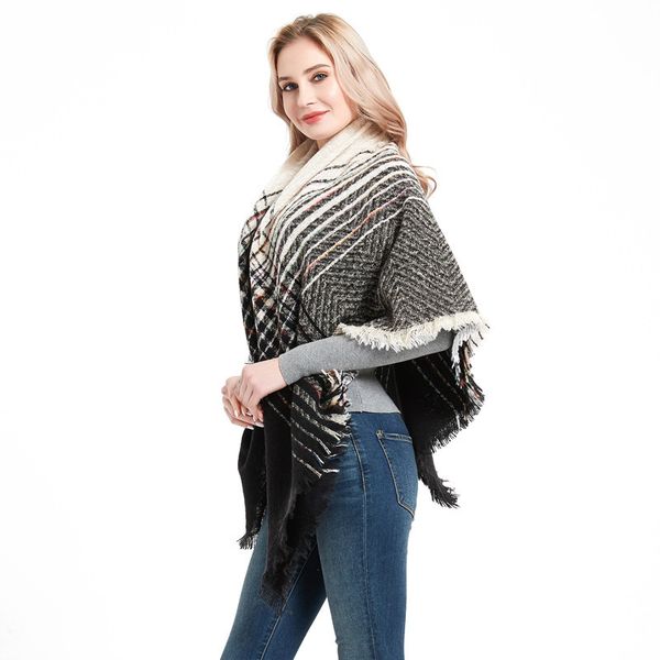 

fashion scarf factory direct sales european and american style 2020 autumn and winter new gradient plaid black bristle square scarf women sh, Blue;gray