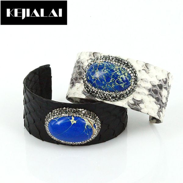 

bangle punk style python leather for women blue sea sediment stone imperial pave with silver color rhinestone luxury gift, Black