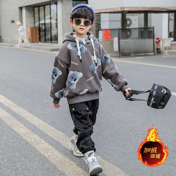 

plush 2020 and sweater autumn boys' new winter cloth baby's thickened warm base coat wtern sle children's hoodie c3vp, Black