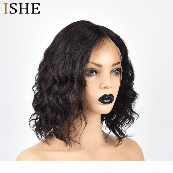

13x6 front lace human hair short bob wavy wigs pre plucked black remy brazilian baby hair glueless lace frontal wig for women