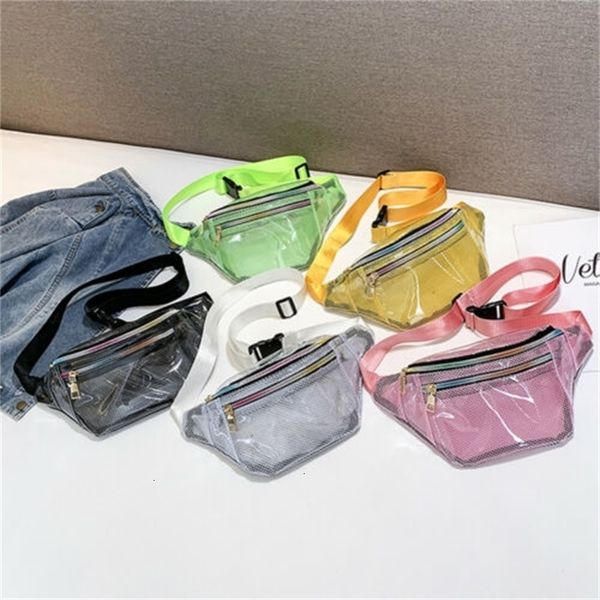 

new 2021 Fashion Women PVC Grid Style Fanny Pack Bum Travel Mash Purse Waist Transparent Small Belt Bag Cool Packs