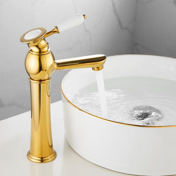

classic gold tall counter basin mixer tap chrome single lever bathroom sink washroom faucet bathroom & cold sink faucet