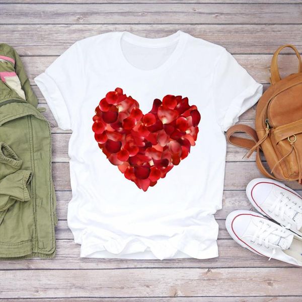 

womens t shirts sweet kawaii fashion clothing valentine love cute floral women print ladies t graphic female tee shirt, White