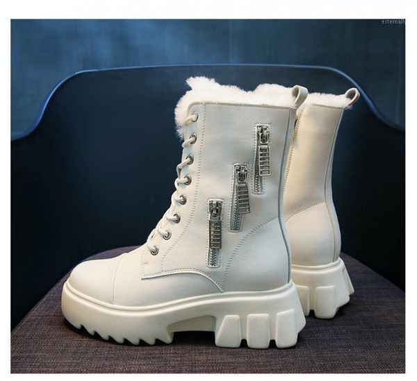 

boots winter sneakers for women ankle shoes snow chuky heel 2021 white warm fur sneaker1, Black