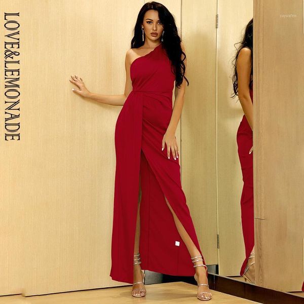 

love&lemonade one-piece deep red sleeveless imitation silk material whit split party maxi dress lm825701, Black;gray