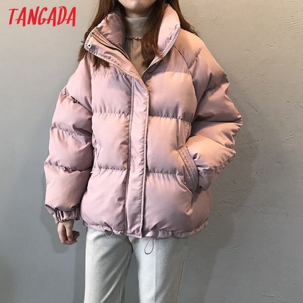 

tangada women solid pink thick oversize parkas 2020 winter female zipper pocket warm loose coat overcoat asf67x1016, Black;brown