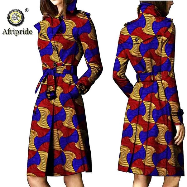 

african coats for women afripride bazin riche ankara print pure cotton trench private custom wax batik o-neck s1824015 201102, Tan;black