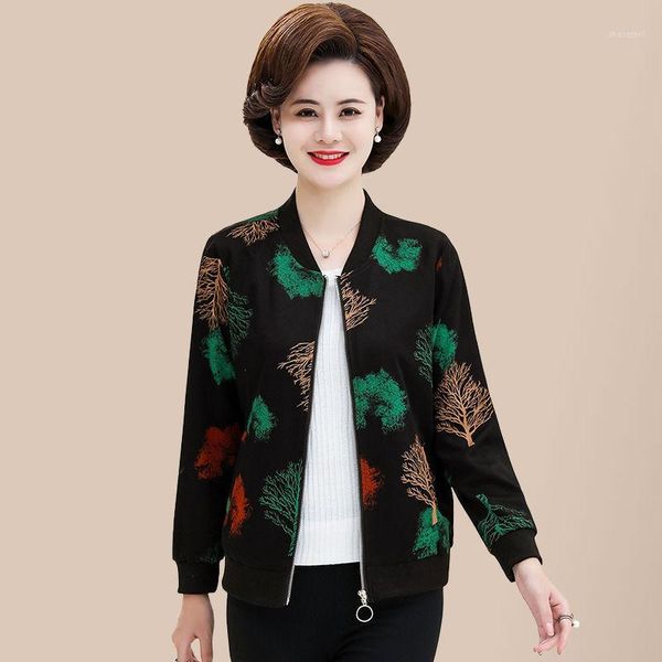 

2020 fashion lady women retro leaves print jacket zipper bomber collar slim coat casual outwear female autumn spring jacket t721, Black;brown