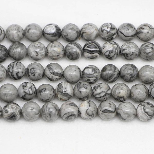 

1strand lot 4 6 8 10 12mm natural grey map stone jaspers bead round loose spacer beads for jewelry making findings diy bracelet h bbygrz