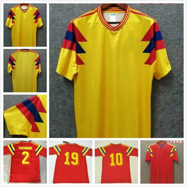 

colombia 1990 retro soccer jersey #10 valderrama #9 guerrero home yellow away red commemorate antique collectionvintage football shirt top, Black;yellow