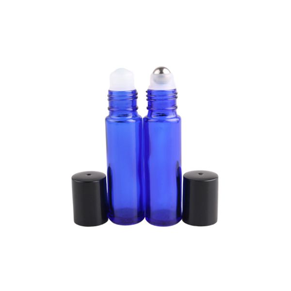 Bottiglie roll-on in vetro blu cobalto da 10 ml con contenitore per olio essenziale di profumo in acciaio inossidabile/vetro Contenitore portatile da viaggio WB3236