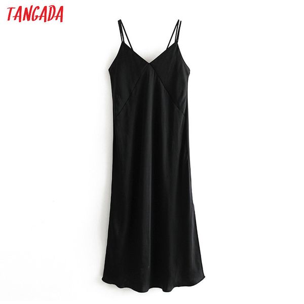 

tangada fashion women silk look black dress backless sleeveless ladies vintage midi dress vestidos 3h244 h1210, Black;gray