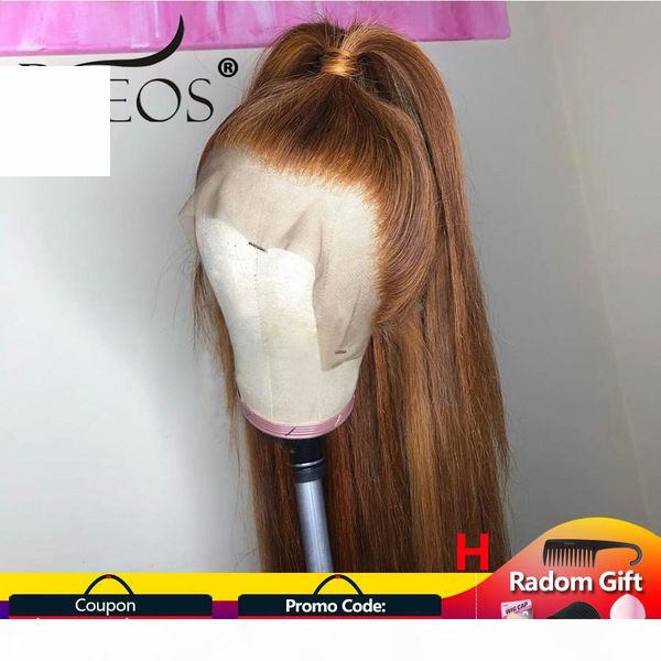 

beeos brazilian remy hair 13*6 deep part lace front wig 180% straight honey blonde color pre plucked bleached knots lace wigs, Black