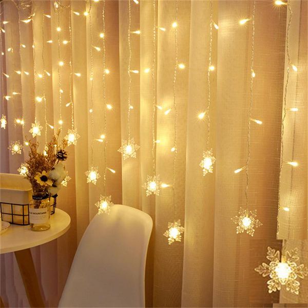 3.5m Plug UE Plug Snowflake Light Fairy String Luzes Christmas Garland Exterior para Partido Casa Casamento Ano Novo Decoração 201130