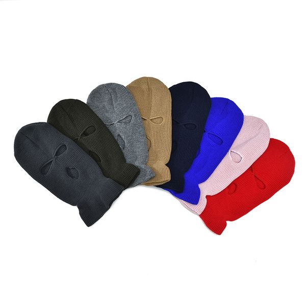 15 colori tre fori copertura integrale maschera berretto lavorato a maglia solido inverno caldo maschere da sci cappello antivento visiera berretto all'uncinetto paraorecchie M2903