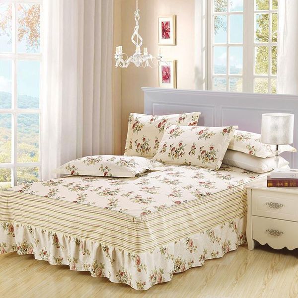 

princess style ruffled tulle bedding sets bed skirt bedsheet twin full queen king size coverlet white blue flower pillowcase1