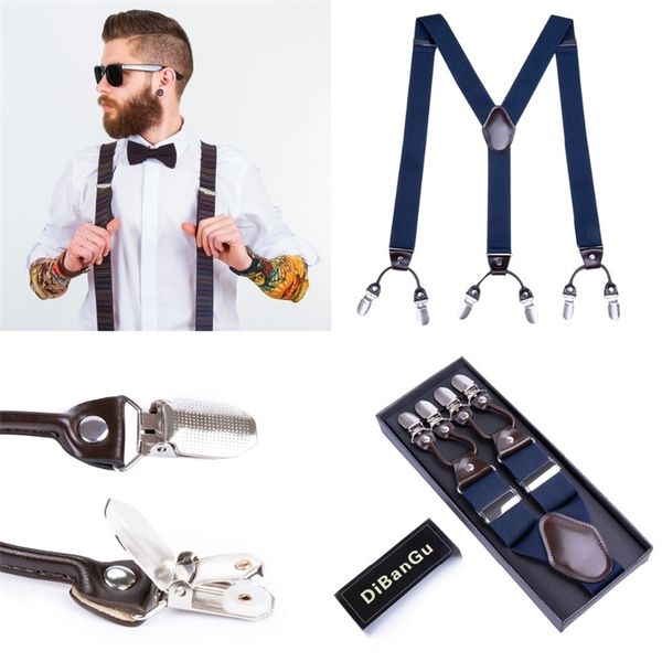 

dibangu 3.5cm suspenders men leather braces adjustable 6 clips suspenders commercial western style 12 styles with gift box t200602, Black;white