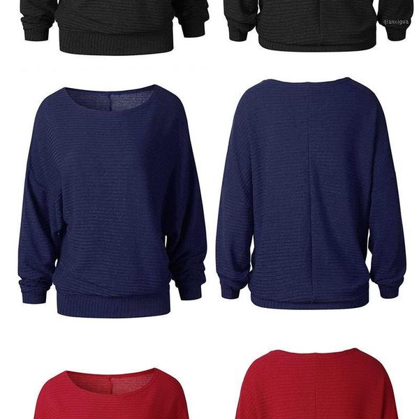 

women's ladies solid color sweater bat sleeve knit shirt bottoming word shoulder blouse 1, White;black