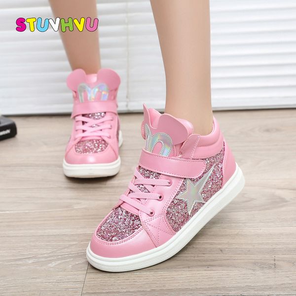 

sports winter kids fashion snow boots warm baby girls flat with round toe cotton thick sequins shoes for child, Black