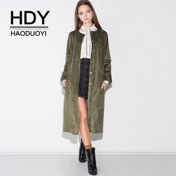 

hdy haoduoyi 2019 streetwear outwears double pocket single-breasted tassel slim long straight women's autumn trench coats1, Tan;black