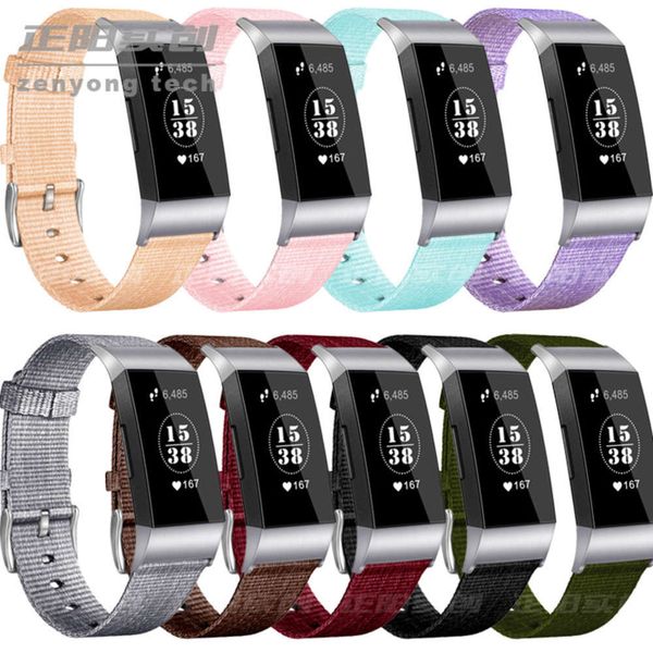 

fitbit charge3 nylon strap metal headpiece charge4 wristband denim canvas braceletjk