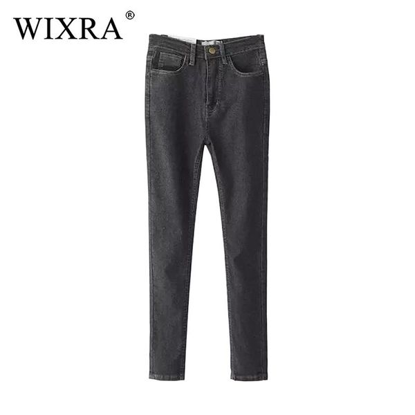 

wixra basic jeans for women soft pants slim jeans female stretch straight fashion high waist elastic regular denim pants, Blue