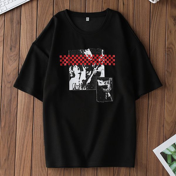 

2021 original luyzjzen t-shirt print size the loose neck shirt new solid shire short tees k144 qomu, White;black