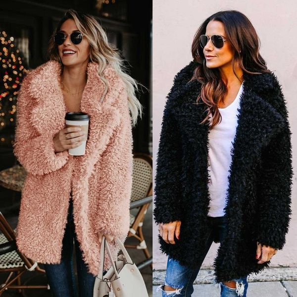 

new european and american style fashion winter middle long faux fur jacket for women1, Black