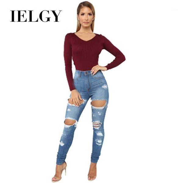 

ielgy shattered jeans women's fashion trend tassel comfortable wild high waist trousers bottoms1, Blue