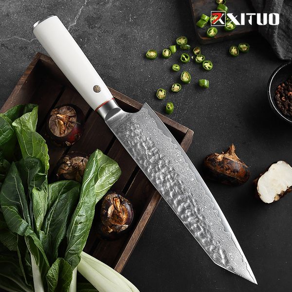 XITUO Martello Modello 67 Strato Forgiatura Damasco Coltello Kiritsuke Taglio Carne Tipo Verdura E Frutta Doppio Acciaio ABS Manico Bianco