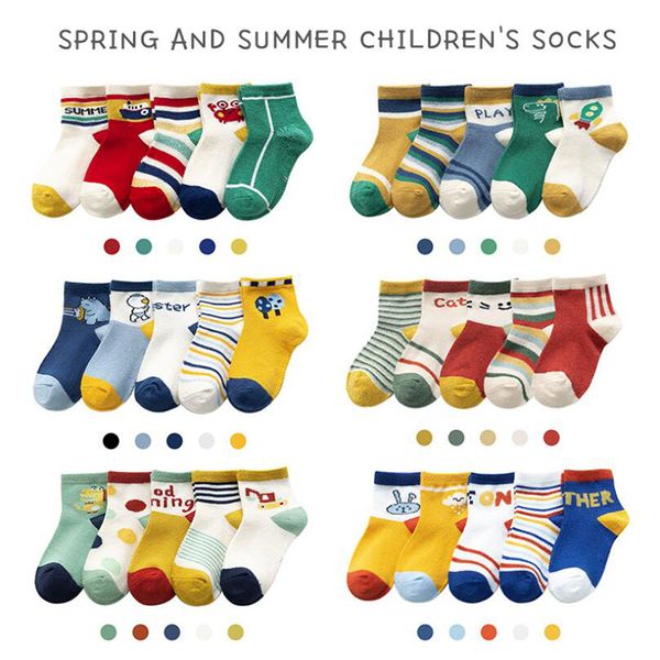 

5 пар / набор дышащий хлопок детей носки младенца infant мальчики девочки лето тонкий mesh носок дети нашивки dots мода спорт носки y201009, Pink;yellow